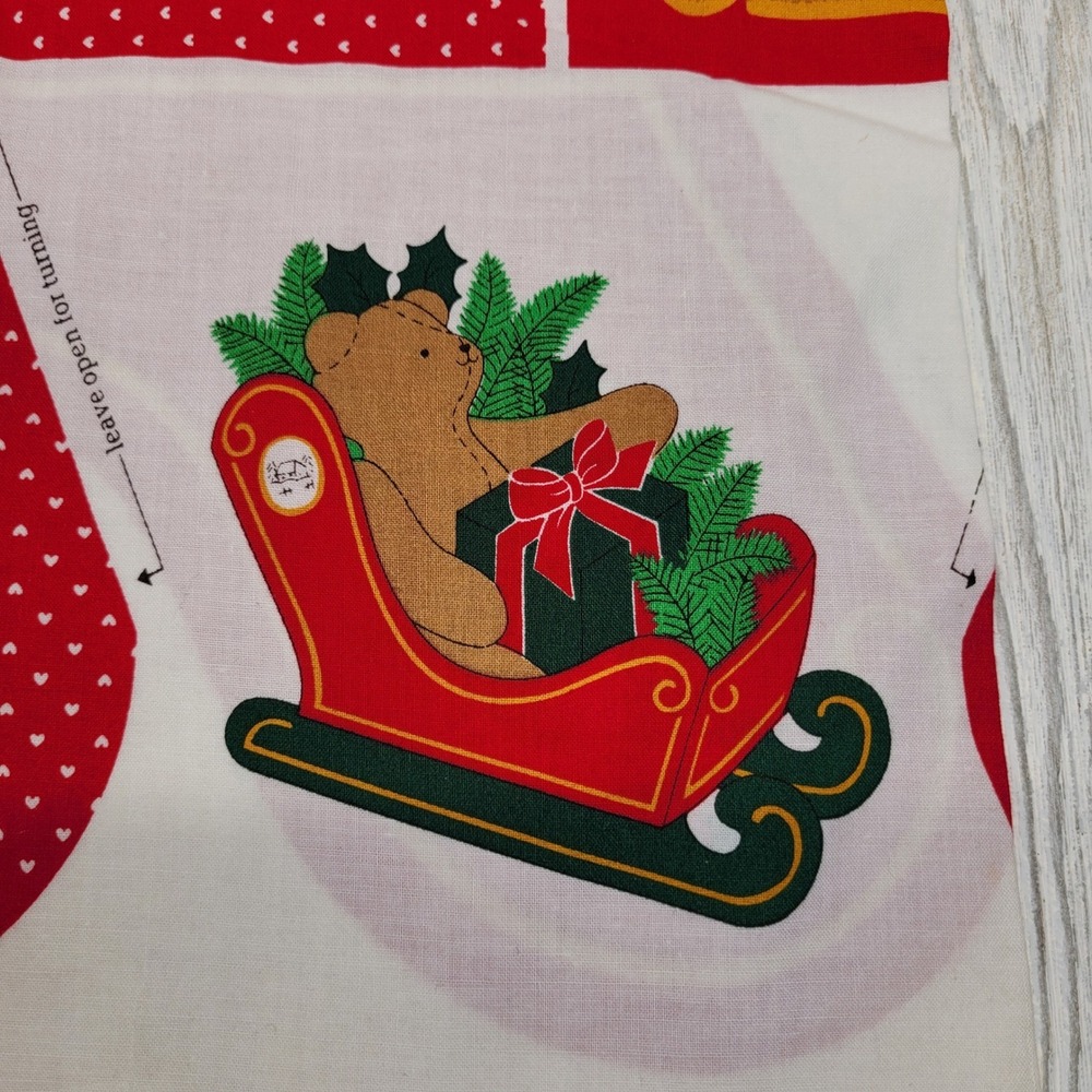 Cranston Christmas Teddy Bear Old Fashioned Sleigh Fabric Panel Cut Sew‎ Stuff